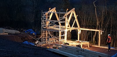 Floodlit barn raising